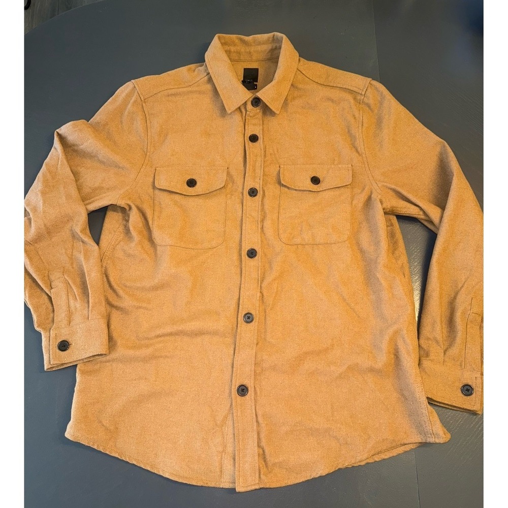 H & M MEN'S REGULAR FIT TAN POLYESTER BLEND FLANNEL LONG SLEEVE SHIRT SIZE L